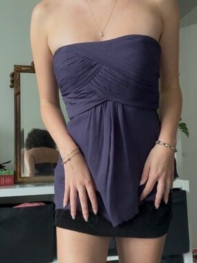 Purple strapless going out top
